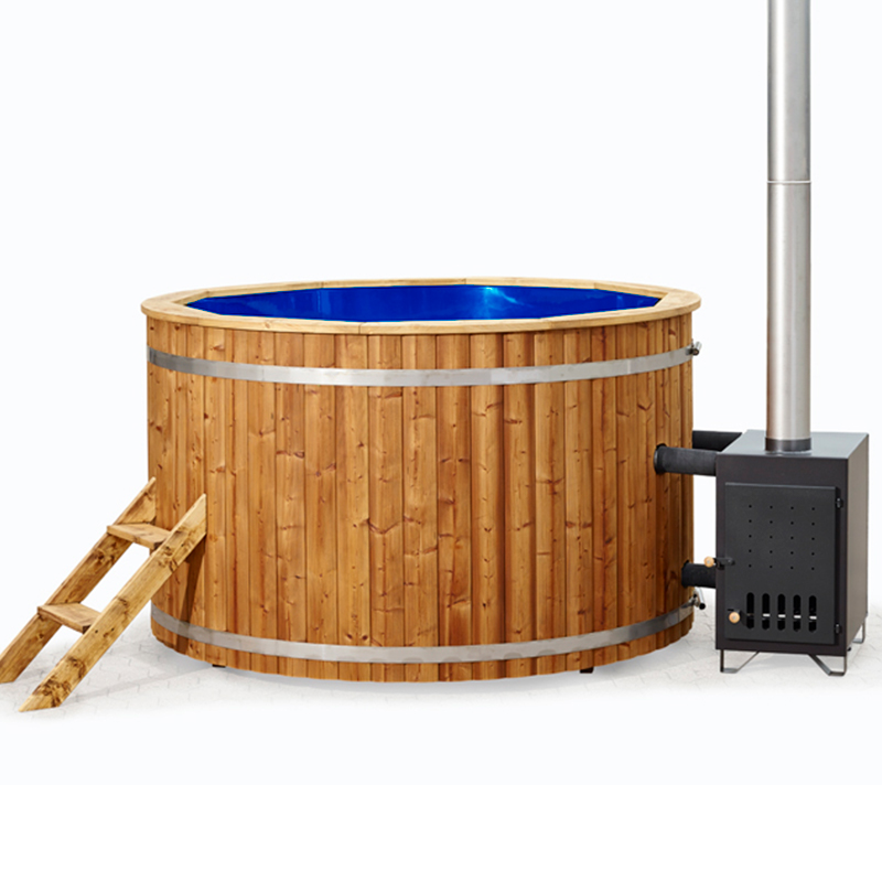 Hot Tube, Ø180 cm, Kunststoff-Wanne, blau, außenseitiger Ofen